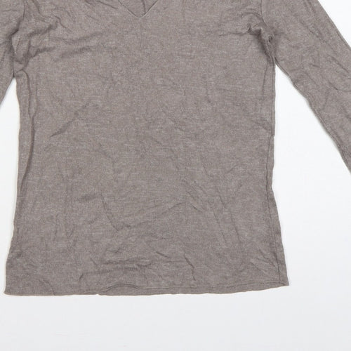 Zara Women Brown V-Neck Long Sleeve Knit Pullover Jumper Size S