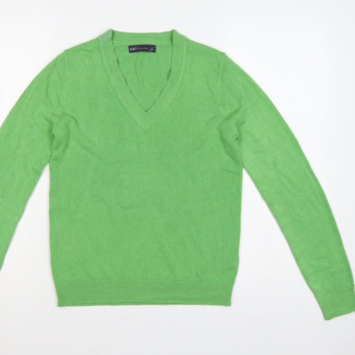 Marks & Spencer Women Green XS V-Neck Lightweight Knit Jumper