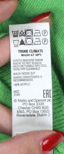 Marks & Spencer Women Green XS V-Neck Lightweight Knit Jumper