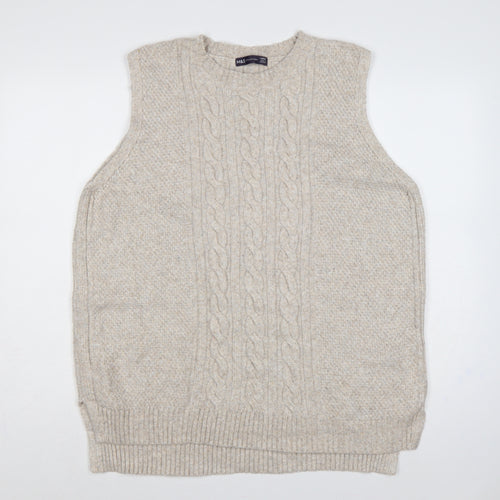 Marks and Spencer Women Beige L Cable Knit Sleeveless Jumper Vest