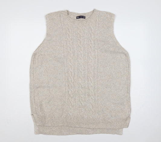 Marks and Spencer Women Beige L Cable Knit Sleeveless Jumper Vest