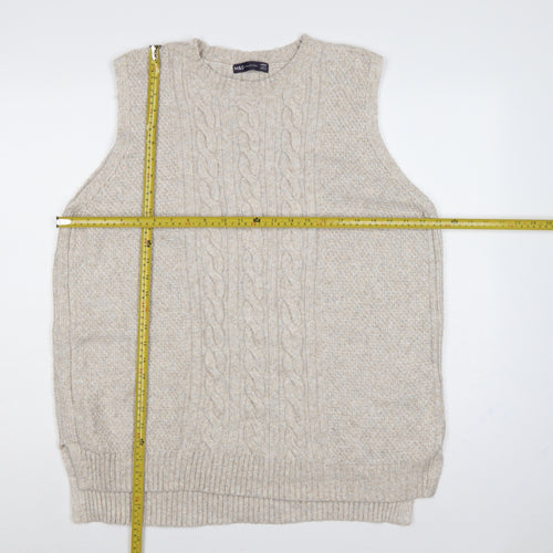 Marks and Spencer Women Beige L Cable Knit Sleeveless Jumper Vest