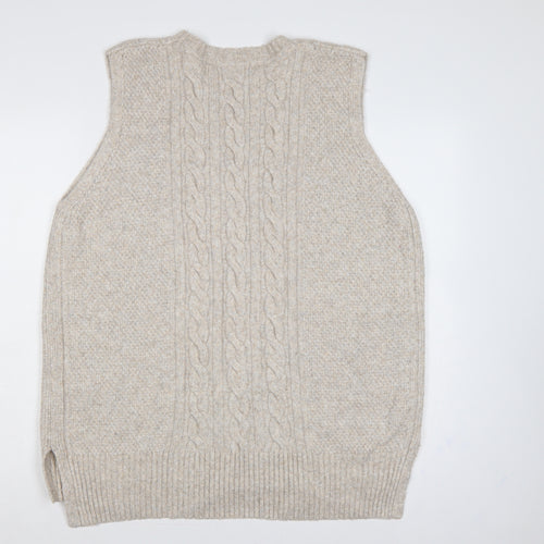 Marks and Spencer Women Beige L Cable Knit Sleeveless Jumper Vest