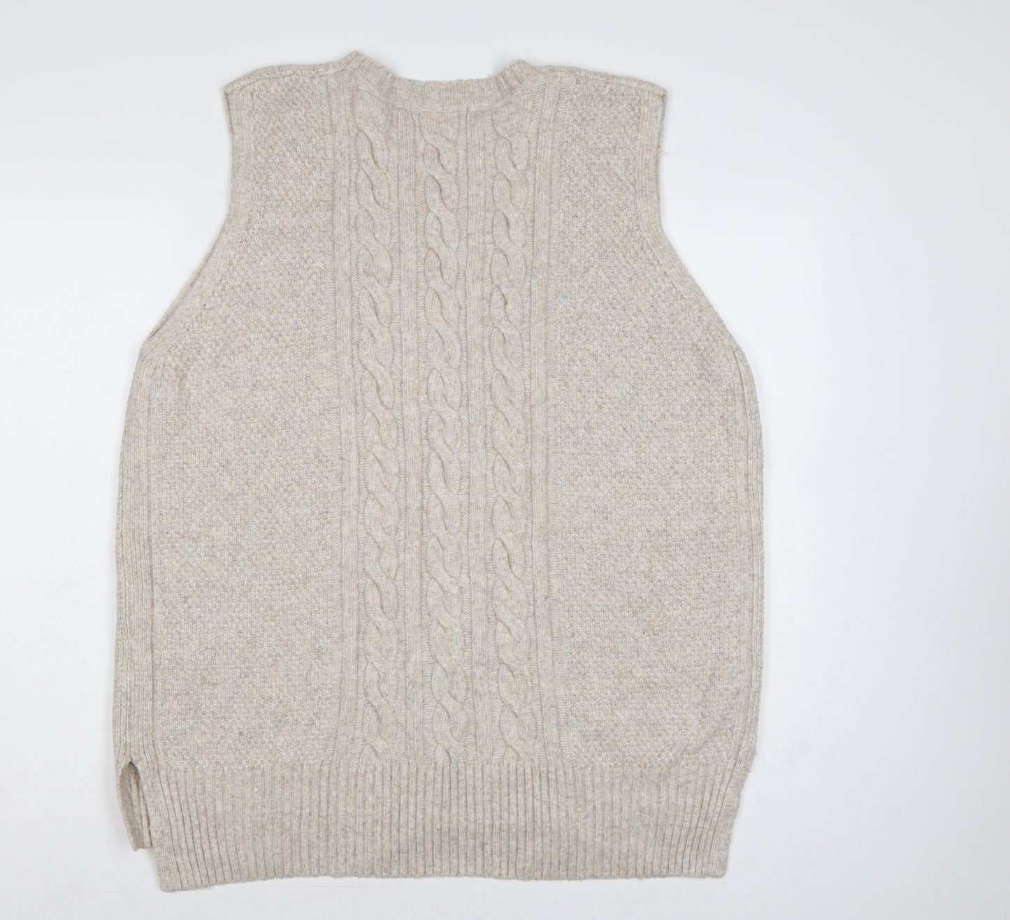 Marks and Spencer Women Beige L Cable Knit Sleeveless Jumper Vest