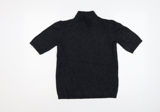 Marks and Spencer Women Black XS Metallic Knit High Neck Jumper