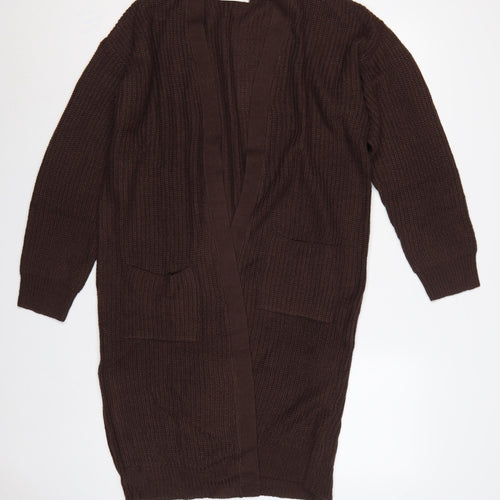 In The Style Women Brown Size 12 Chunky Knit Open Long Cardigan