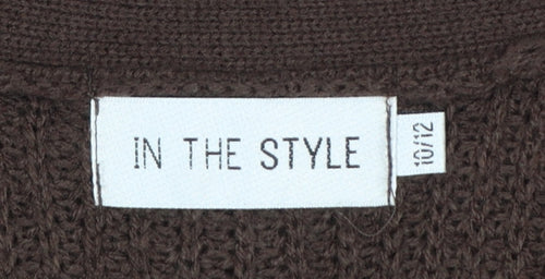 In The Style Women Brown Size 12 Chunky Knit Open Long Cardigan