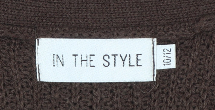 In The Style Women Brown Size 12 Chunky Knit Open Long Cardigan