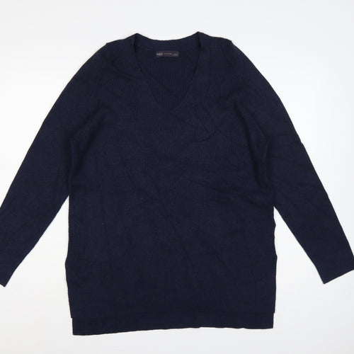 Marks & Spencer Women’s Navy V-Neck Ribbed Knit Jumper Size 12