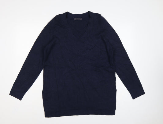 Marks & Spencer Women’s Navy V-Neck Ribbed Knit Jumper Size 12