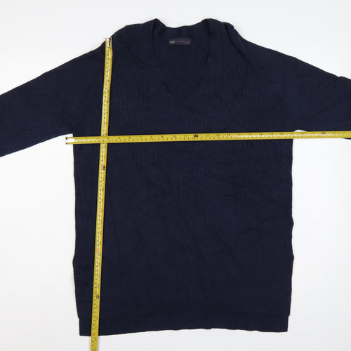 Marks & Spencer Women’s Navy V-Neck Ribbed Knit Jumper Size 12