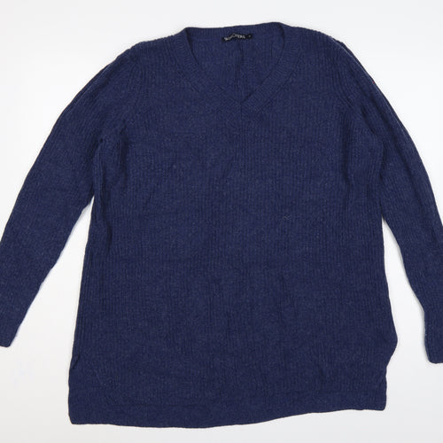WoolOvers Women’s Blue L Merino Cashmere V-Neck Knit Pullover Jumper