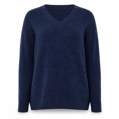 WoolOvers Women’s Blue L Merino Cashmere V-Neck Knit Pullover Jumper