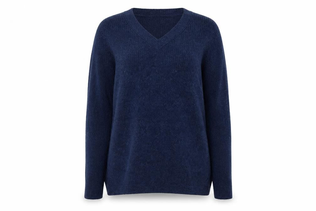 WoolOvers Women’s Blue L Merino Cashmere V-Neck Knit Pullover Jumper