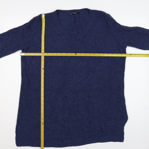 WoolOvers Women’s Blue L Merino Cashmere V-Neck Knit Pullover Jumper
