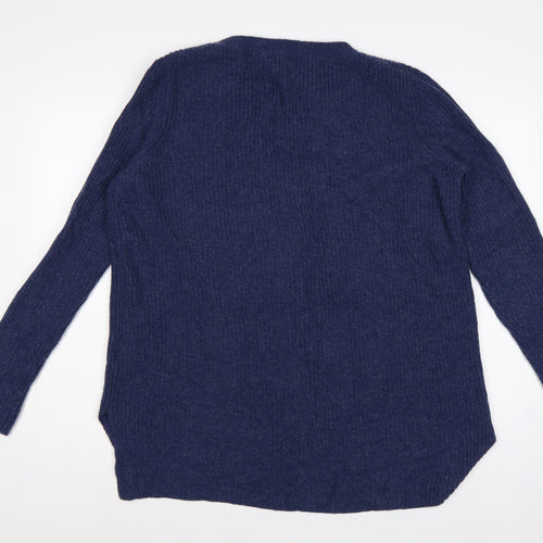 WoolOvers Women’s Blue L Merino Cashmere V-Neck Knit Pullover Jumper