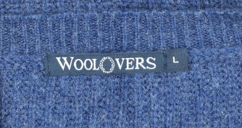 WoolOvers Women’s Blue L Merino Cashmere V-Neck Knit Pullover Jumper