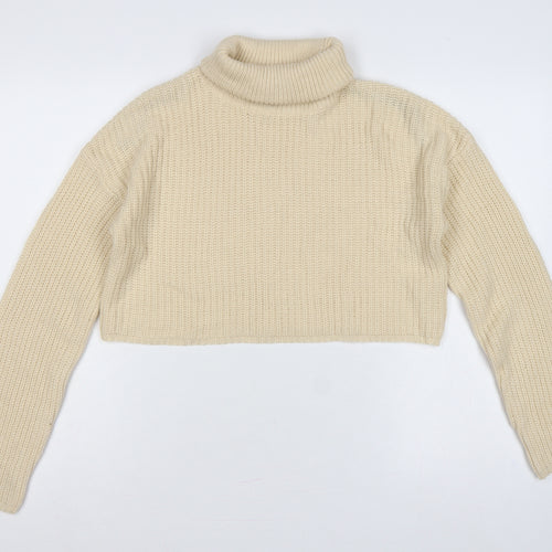 Missguided Women Ivory UK 8 Roll Neck Chunky Knit Cropped Jumper