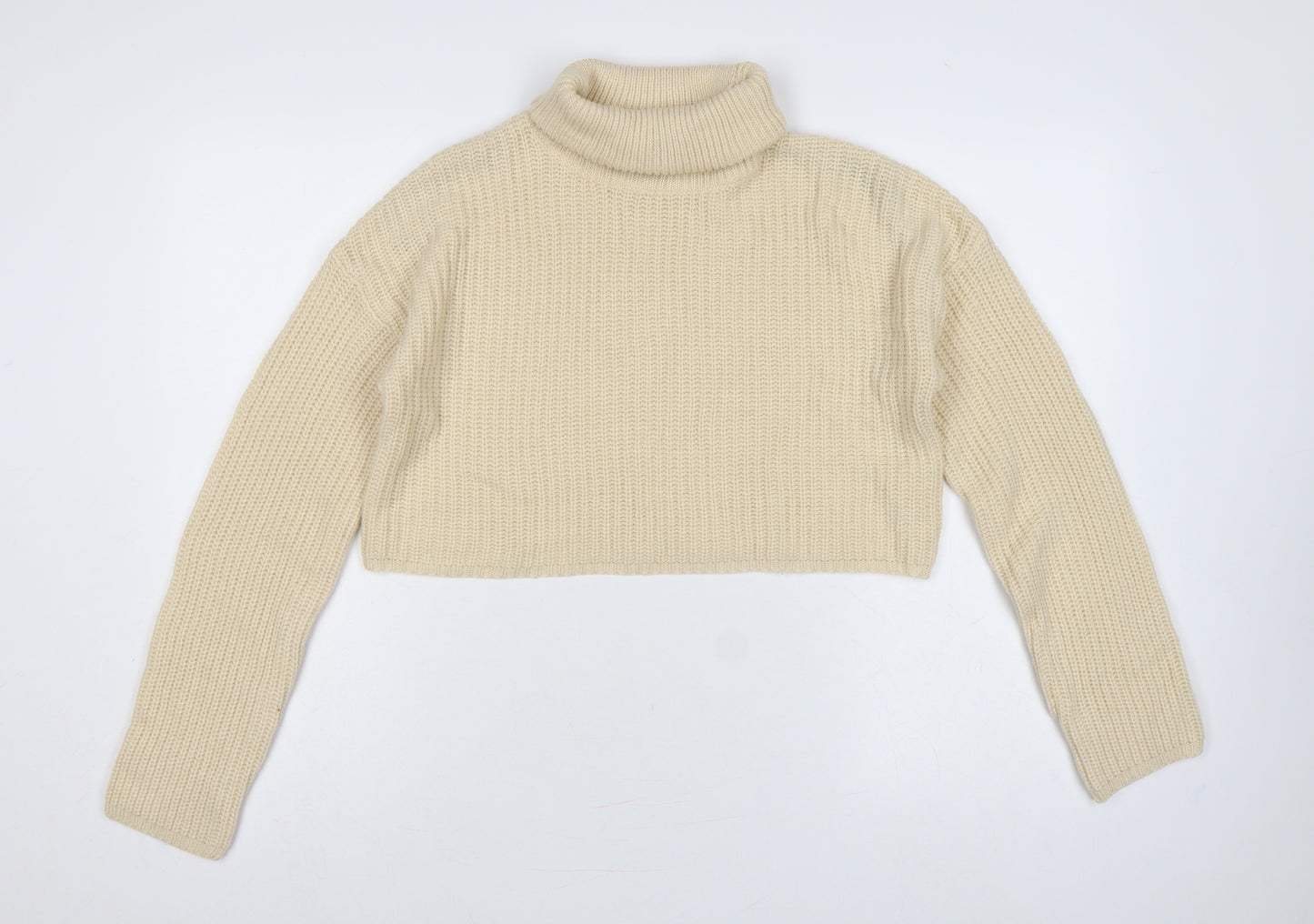 Missguided Women Ivory UK 8 Roll Neck Chunky Knit Cropped Jumper