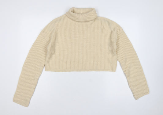 Missguided Women Ivory UK 8 Roll Neck Chunky Knit Cropped Jumper