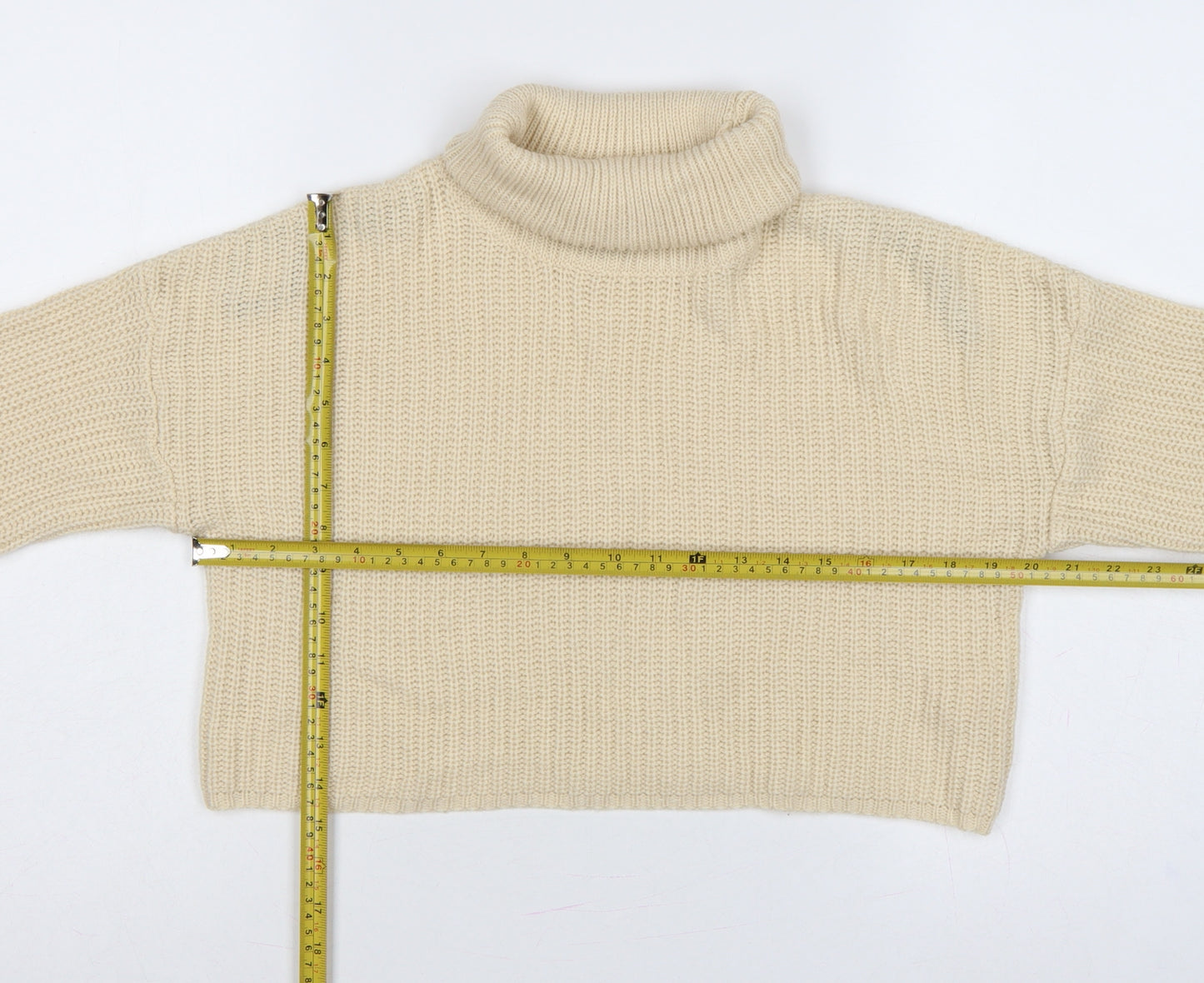 Missguided Women Ivory UK 8 Roll Neck Chunky Knit Cropped Jumper