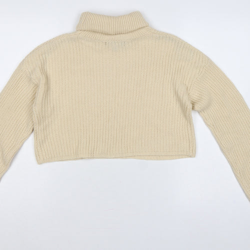 Missguided Women Ivory UK 8 Roll Neck Chunky Knit Cropped Jumper