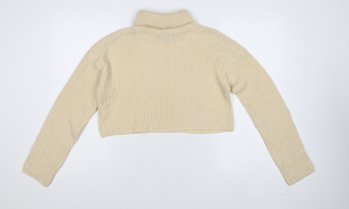 Missguided Women Ivory UK 8 Roll Neck Chunky Knit Cropped Jumper