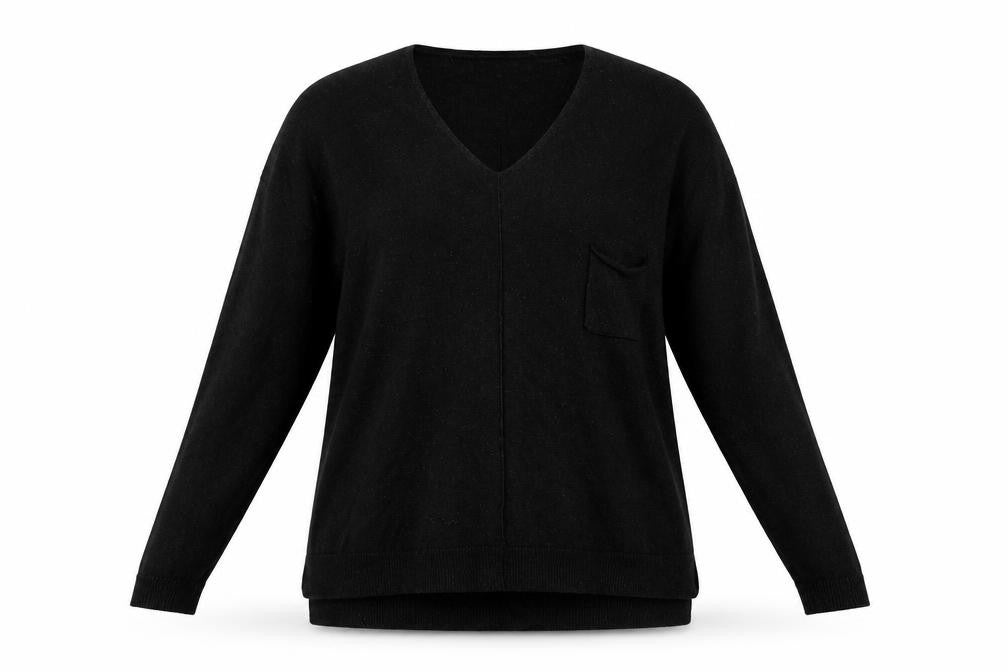 Front view of Odemai Women Black L V-Neck Lurex Knit jumper