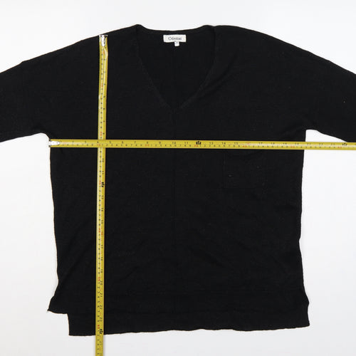 Odemai Women Black L V-Neck Lurex Knit Pullover Jumper