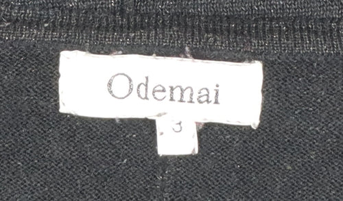 Odemai Women Black L V-Neck Lurex Knit Pullover Jumper