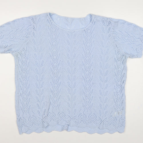 St Michael M&S Women Blue UK 22 Open Knit Short Sleeve Jumper