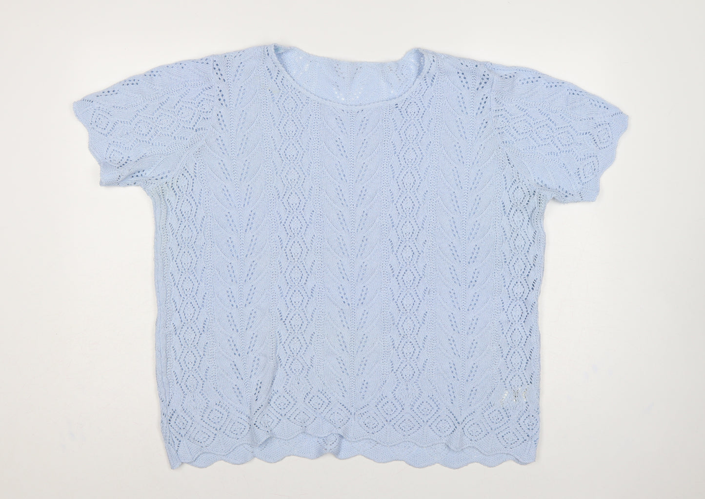 St Michael M&S Women Blue UK 22 Open Knit Short Sleeve Jumper