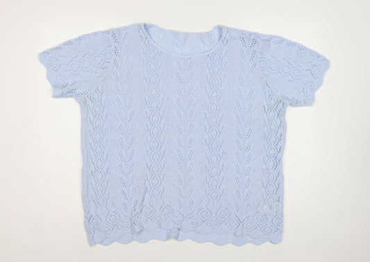 St Michael M&S Women Blue UK 22 Open Knit Short Sleeve Jumper