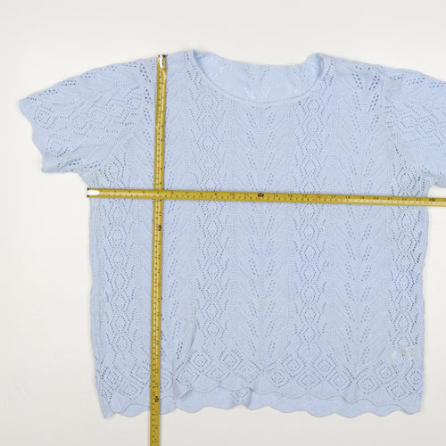St Michael M&S Women Blue UK 22 Open Knit Short Sleeve Jumper