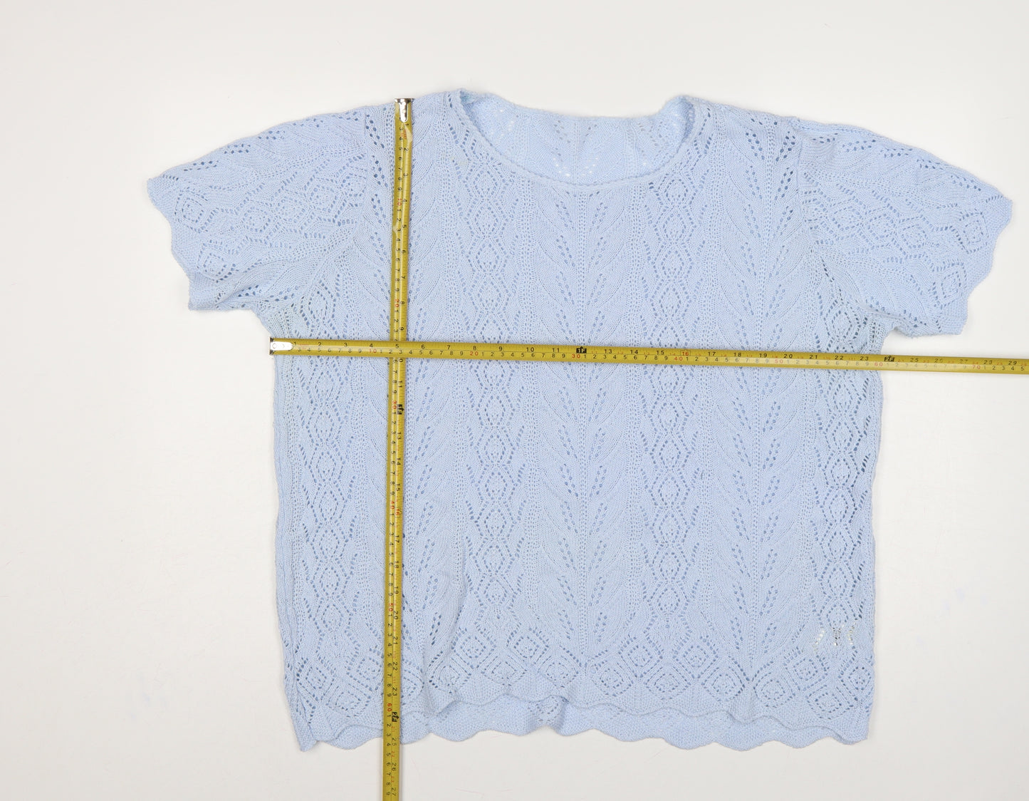 St Michael M&S Women Blue UK 22 Open Knit Short Sleeve Jumper