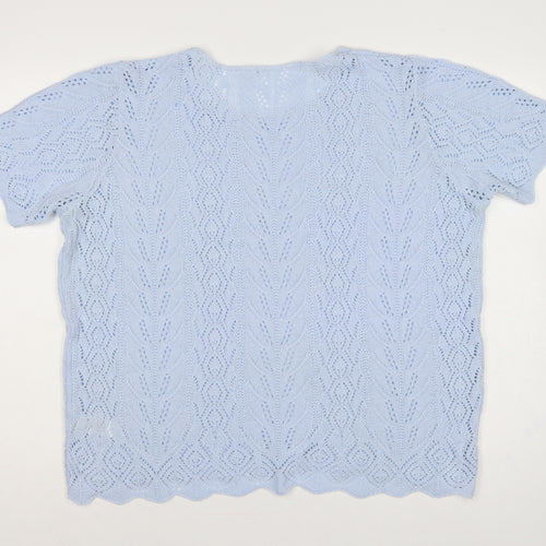 St Michael M&S Women Blue UK 22 Open Knit Short Sleeve Jumper