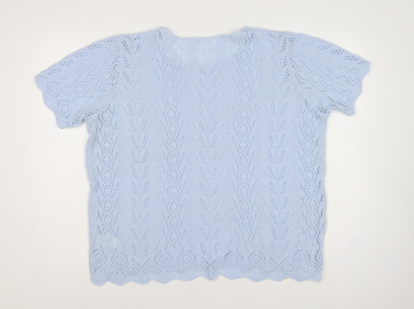 St Michael M&S Women Blue UK 22 Open Knit Short Sleeve Jumper