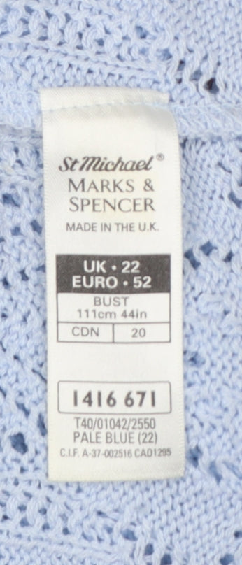 St Michael M&S Women Blue UK 22 Open Knit Short Sleeve Jumper