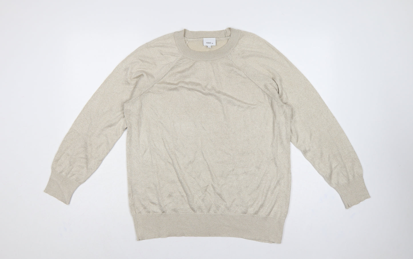 Next SP Women’s Beige Glitter Knit Crew Neck Raglan Jumper L UK 16