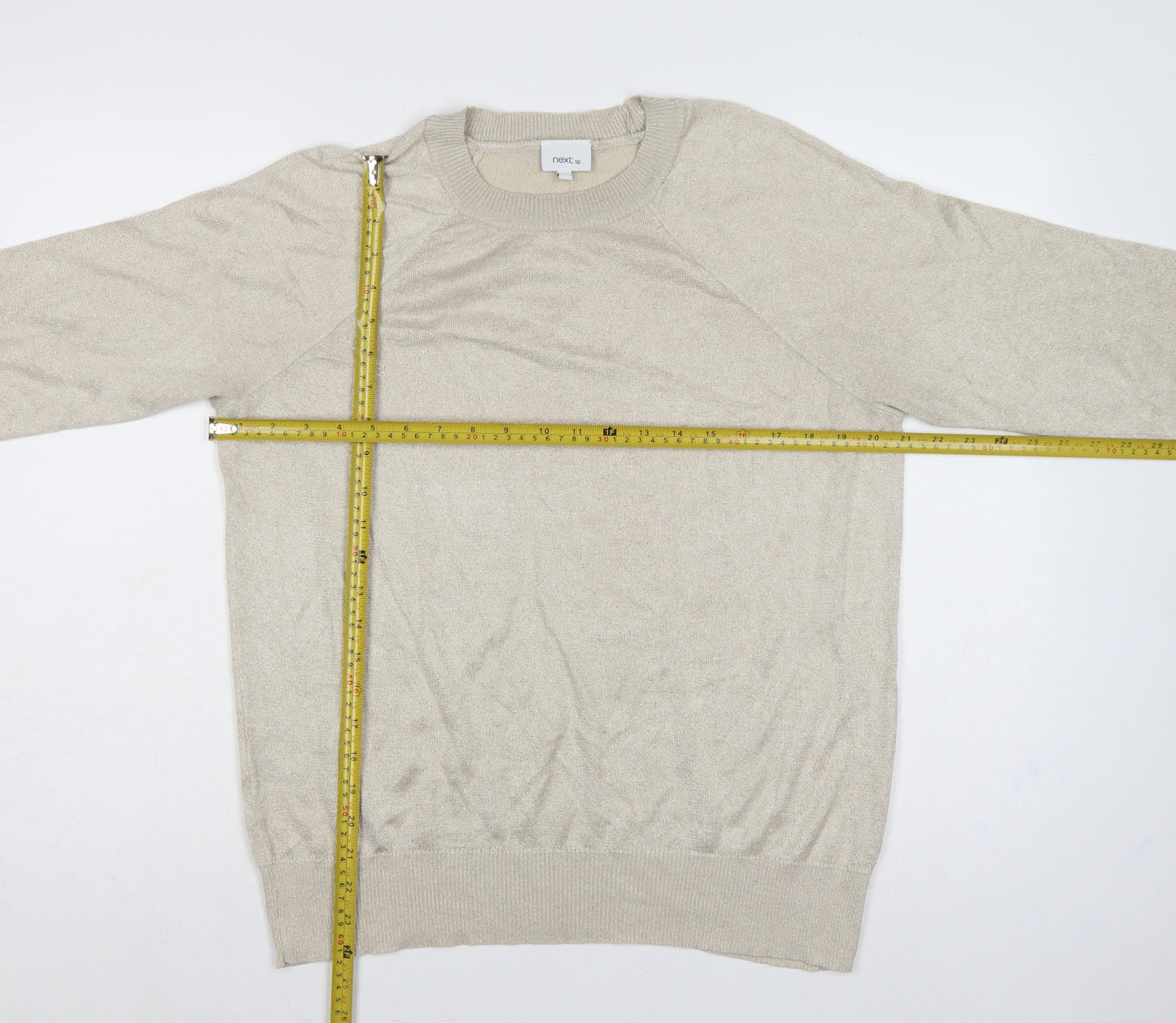 Next SP Women’s Beige Glitter Knit Crew Neck Raglan Jumper L UK 16