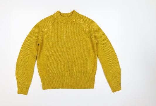 Marks & Spencer Women Yellow XS Mock Neck Rib Knit Jumper