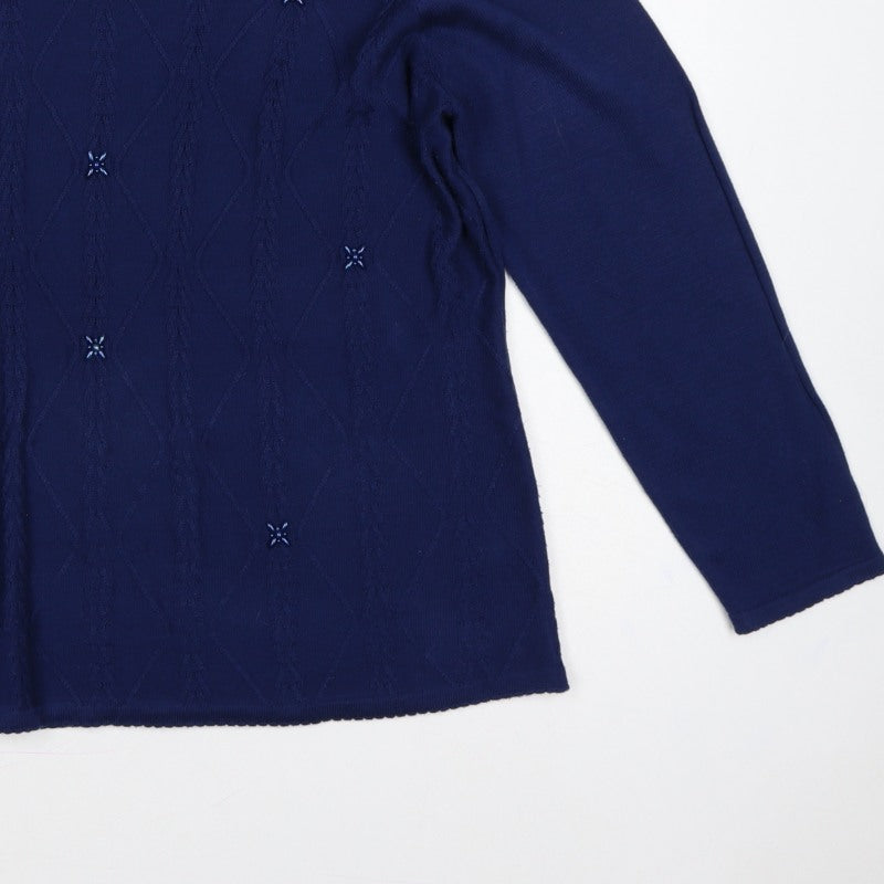 Bonmarché Women Blue L Cable Knit Argyle Round Neck Jumper