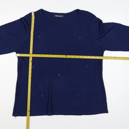 Bonmarché Women Blue L Cable Knit Argyle Round Neck Jumper