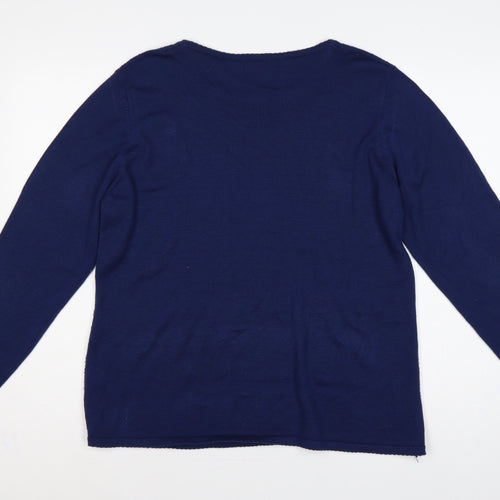 Bonmarché Women Blue L Cable Knit Argyle Round Neck Jumper