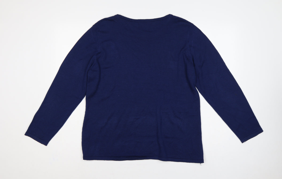 Bonmarché Women Blue L Cable Knit Argyle Round Neck Jumper