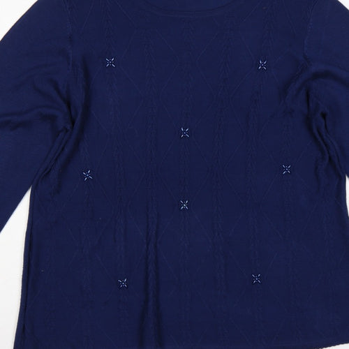 Bonmarché Women Blue L Cable Knit Argyle Round Neck Jumper