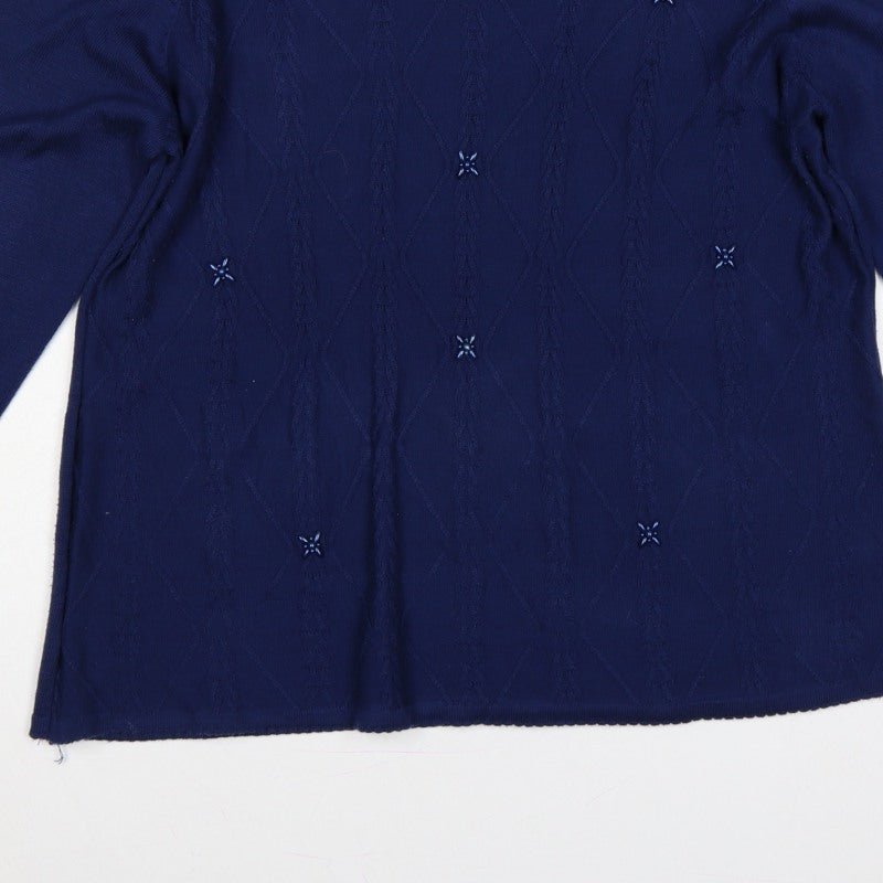 Bonmarché Women Blue L Cable Knit Argyle Round Neck Jumper