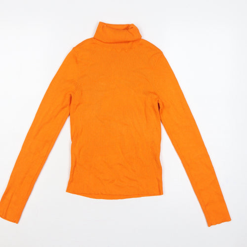 H&M Divided Women Orange Ribbed Roll Neck Jumper UK 12 M Slim Knit