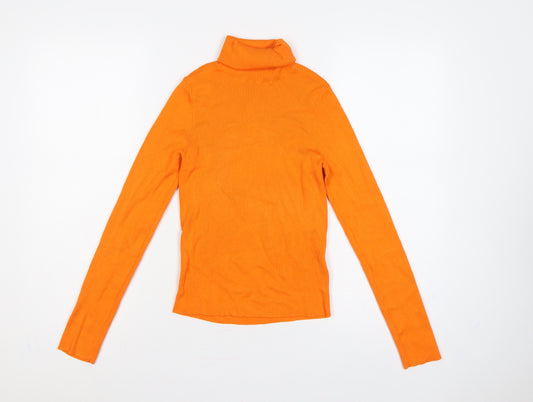 H&M Divided Women Orange Ribbed Roll Neck Jumper UK 12 M Slim Knit