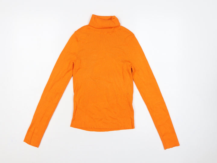 H&M Divided Women Orange Ribbed Roll Neck Jumper UK 12 M Slim Knit